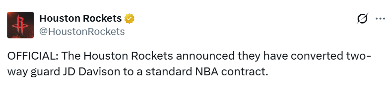  火箭转正戴维森背后的战术逻辑：一份双向合同如何撬动季后赛格局 体育新闻